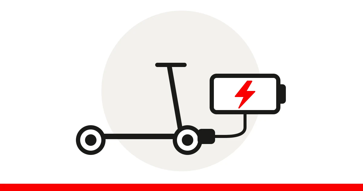 Ilustracja: hulajnoga elektryczna podłączona do ładowania akumulatora