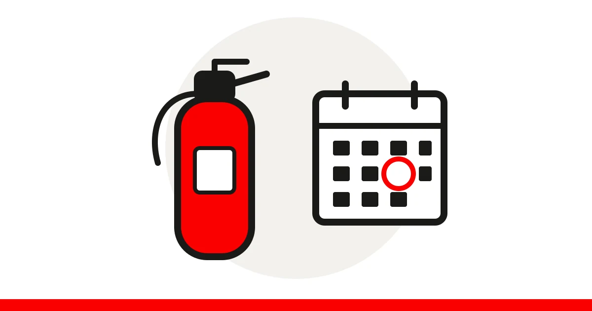 Ilustracja: gaśnica i kalendarz z zaznaczonym terminem przeglądu