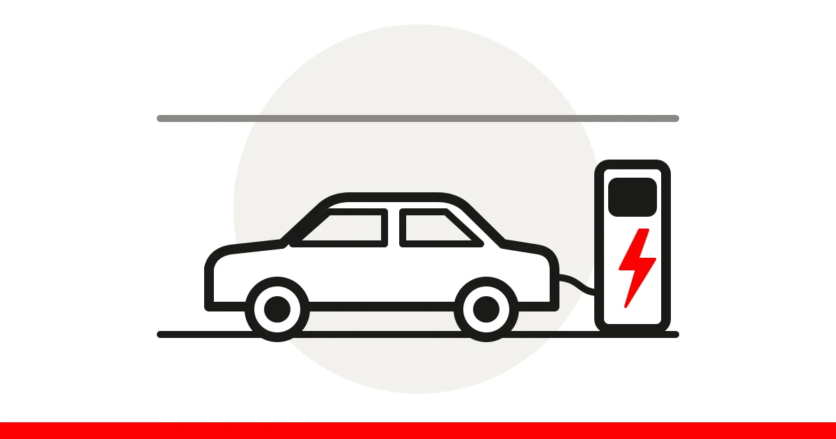 Ilustracja: samochód elektryczny przy stacji ładowania w garażu